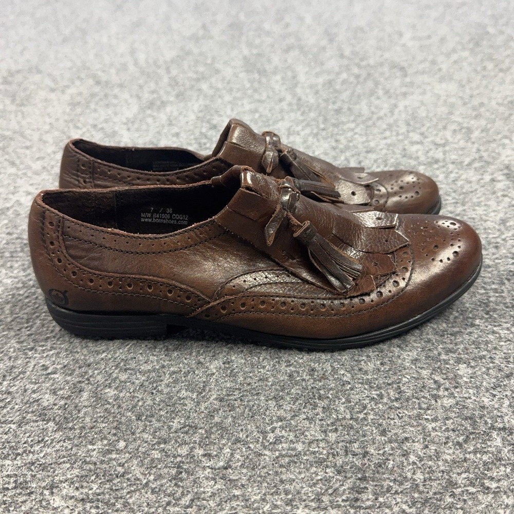 Born B41906 Shoes Womens Size 7 Brown Leather Tassel Loafer Wingtip Comfort